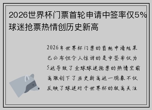 2026世界杯门票首轮申请中签率仅5%球迷抢票热情创历史新高 2026世界杯门票首轮申请中签率仅5%球迷抢票热情创历史新高