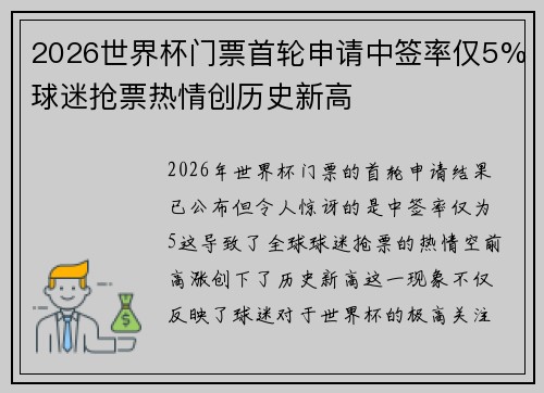 2026世界杯门票首轮申请中签率仅5%球迷抢票热情创历史新高